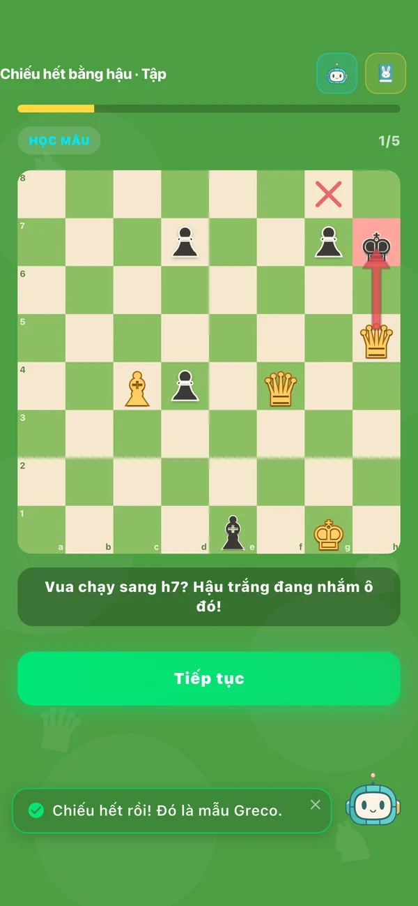 Bài cờ vua trong Karotto: bàn cờ diễn lại vì sao vua không chạy được sang h7
