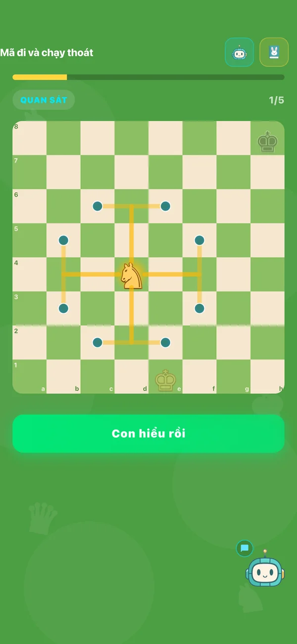Màn hình bài Mã đi và chạy thoát trong app Karotto trên điện thoại