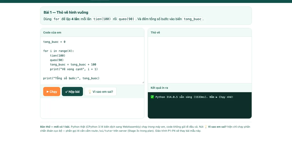 Giao diện bài học Python thực tế trên Karotto
